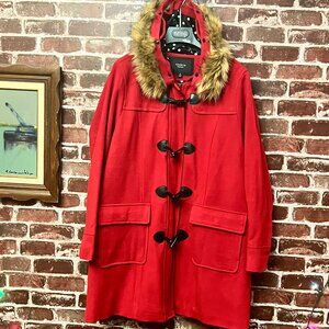 Torrid Red Wool Blend Coat with Faux Fur Hood - Size 2